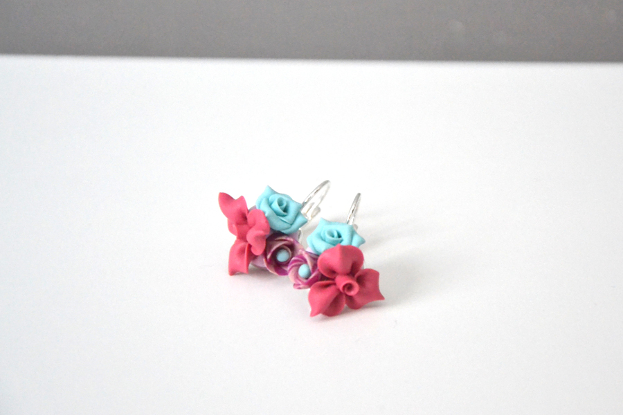 polymer clay mini roses earrings 1