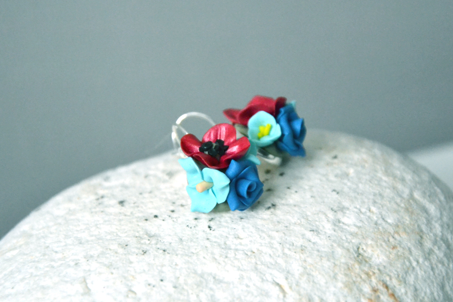 polymer clay mini roses earrings 3