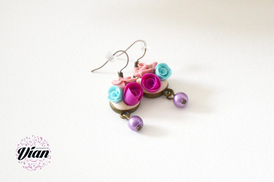 polymer clay mini roses earrings 4