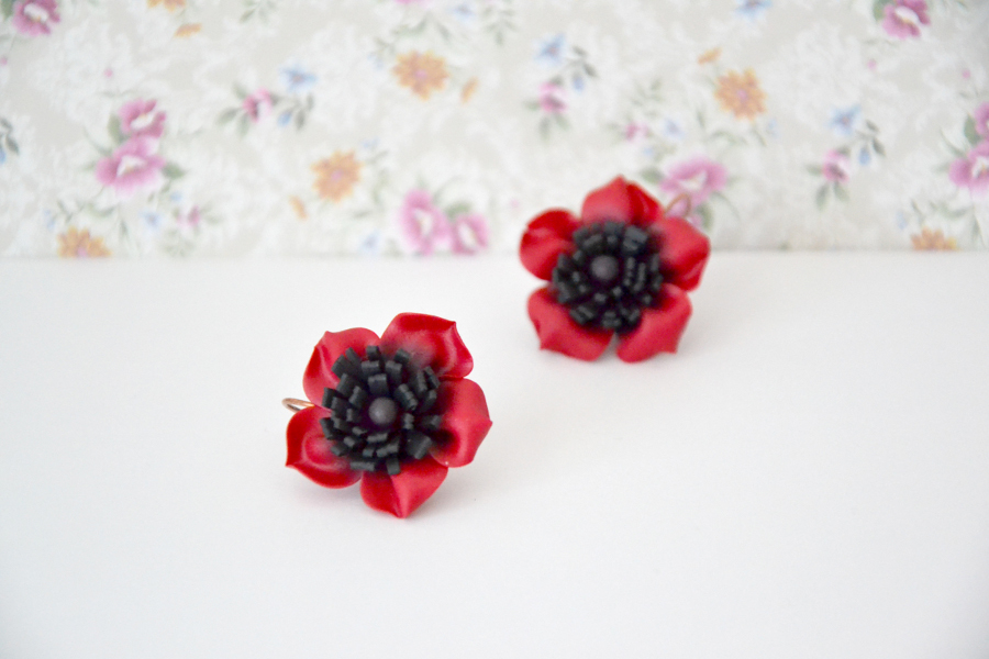 Poppy flower polymer clay earrings 5