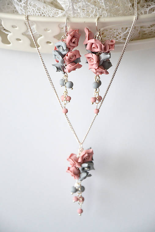Rain of petals polymer clay jewelry set