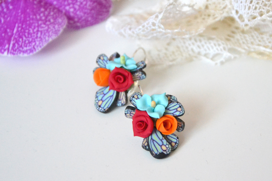 Butterfly Earrings | Polymer Clay Cane Technique - My Vian