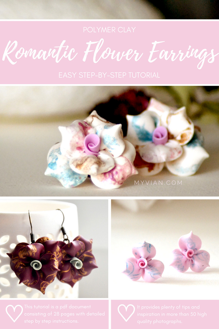 Romantic Flowers Polymer Clay Earrings Step By Step Tutorial