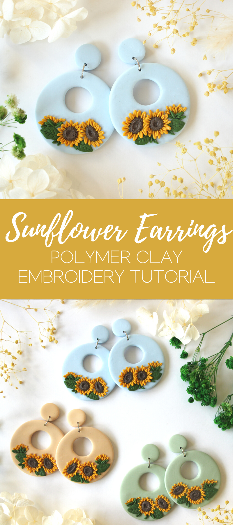 Clay on sale sunflower earrings