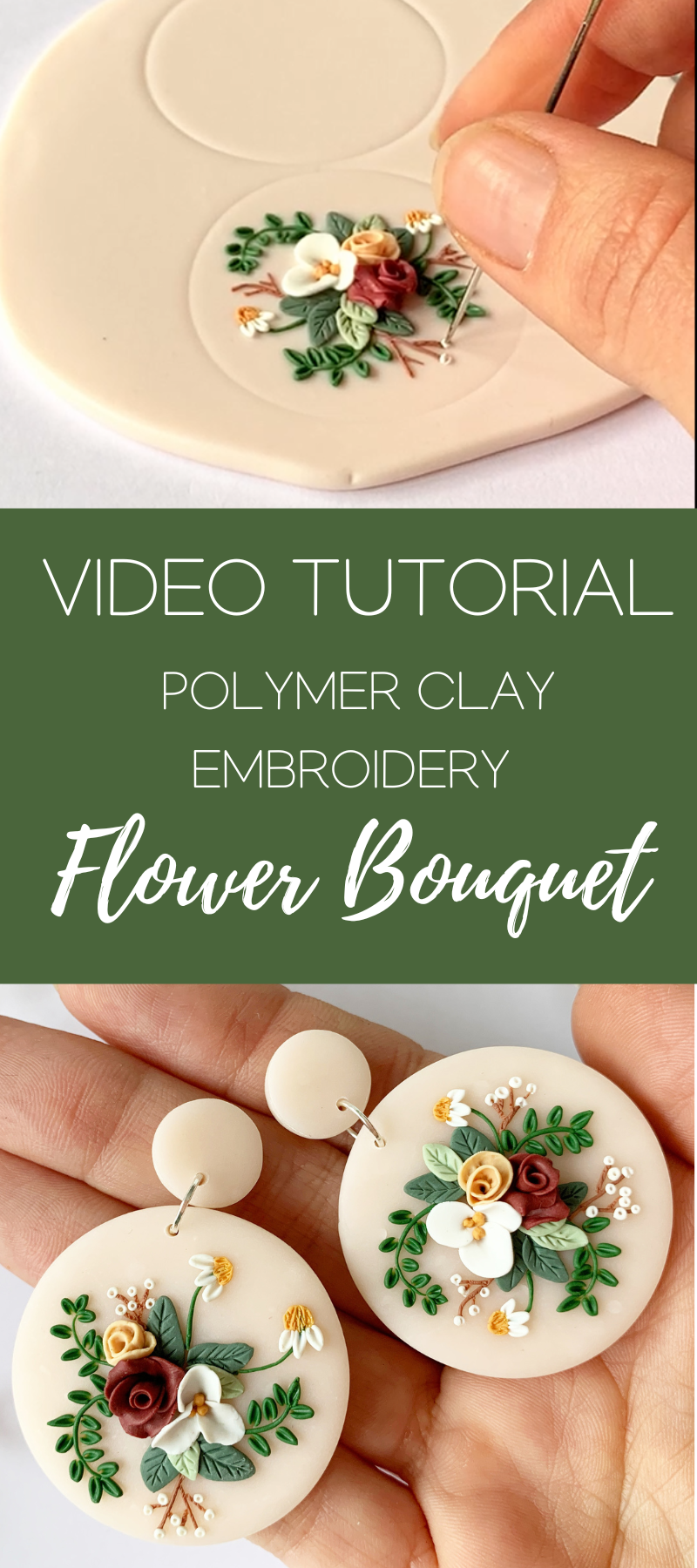 polymer clay flowers emrboidery earrings